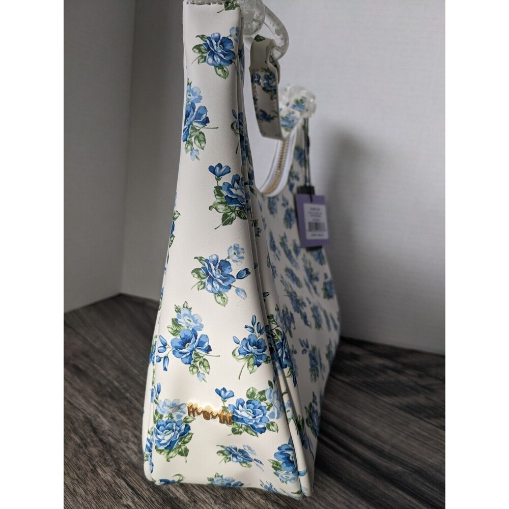 House Of Want Newbie Hobo Shoulder Bag White Blue Floral Vegan Leather NWT - Picture 5 of 12